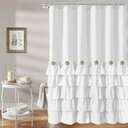 Seasonwood White Farmhouse Shower Curtains Cute Ruffle Shower Curtain Fabric with Buttons & White Ruffles for Bathroom Bathtubs Decor,12pcs Hooks,72"x72"