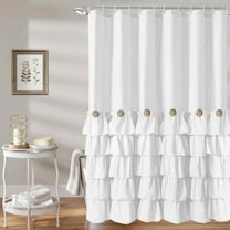 Seasonwood White Farmhouse Shower Curtains Cute Ruffle Shower Curtain Fabric with Buttons & White Ruffles for Bathroom Bathtubs Decor,12pcs Hooks,72"x72"