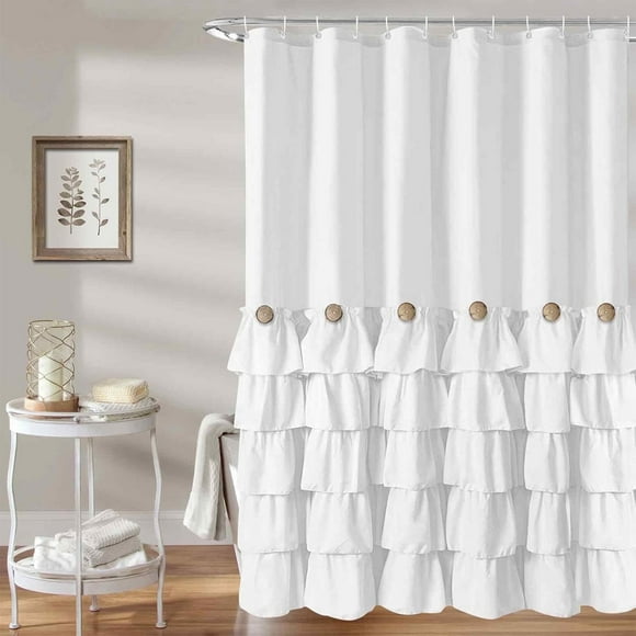 Seasonwood White Farmhouse Shower Curtains Cute Ruffle Shower Curtain Fabric with Buttons & White Ruffles for Bathroom Bathtubs Decor,12pcs Hooks,72"x72"