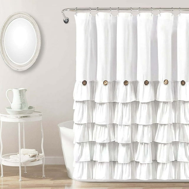 White Farmhouse Shower Curtains Cute Ruffle Shower Curtain Fabric with