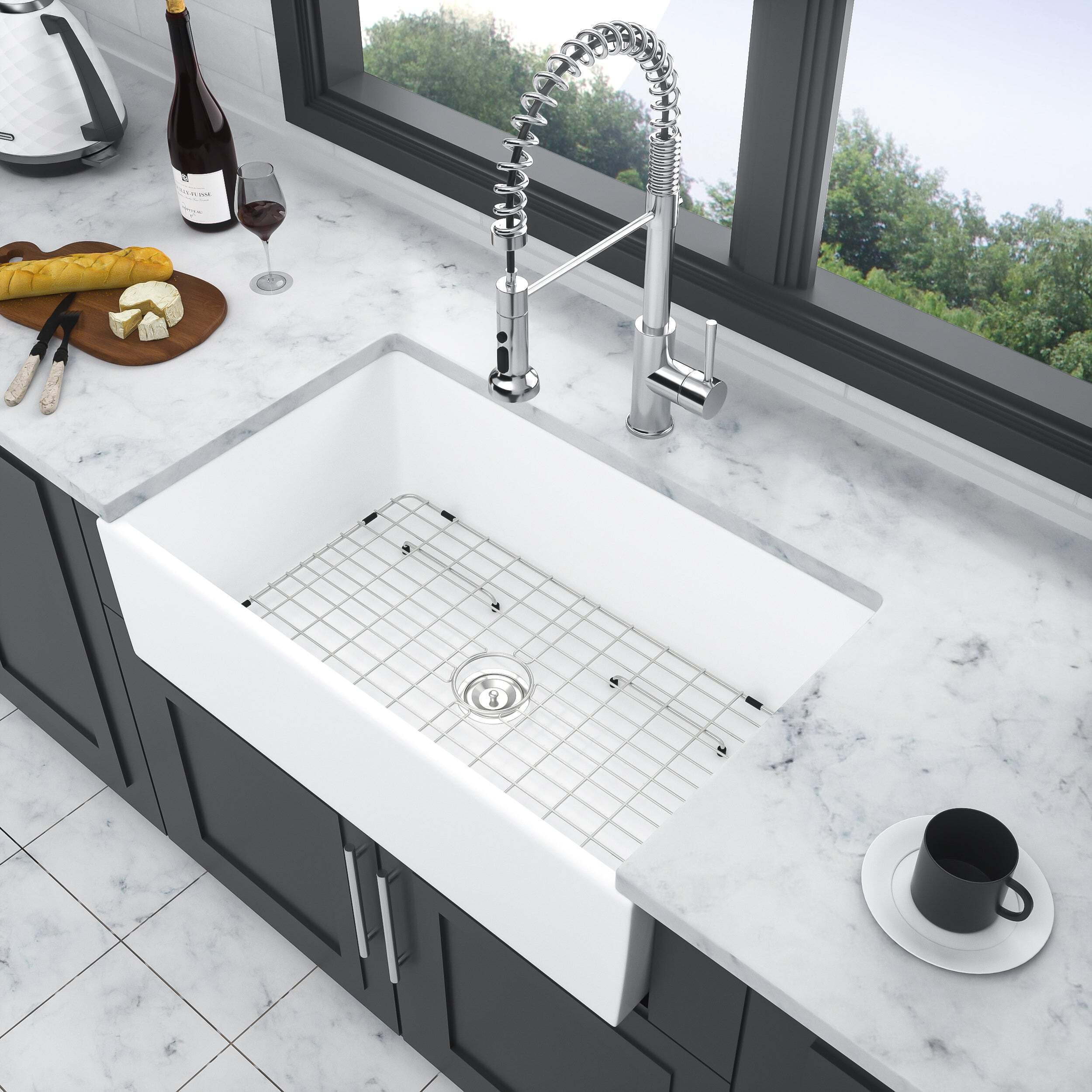 36-Inch White Ceramic Farmhouse Single Bowl Kitchen Sink