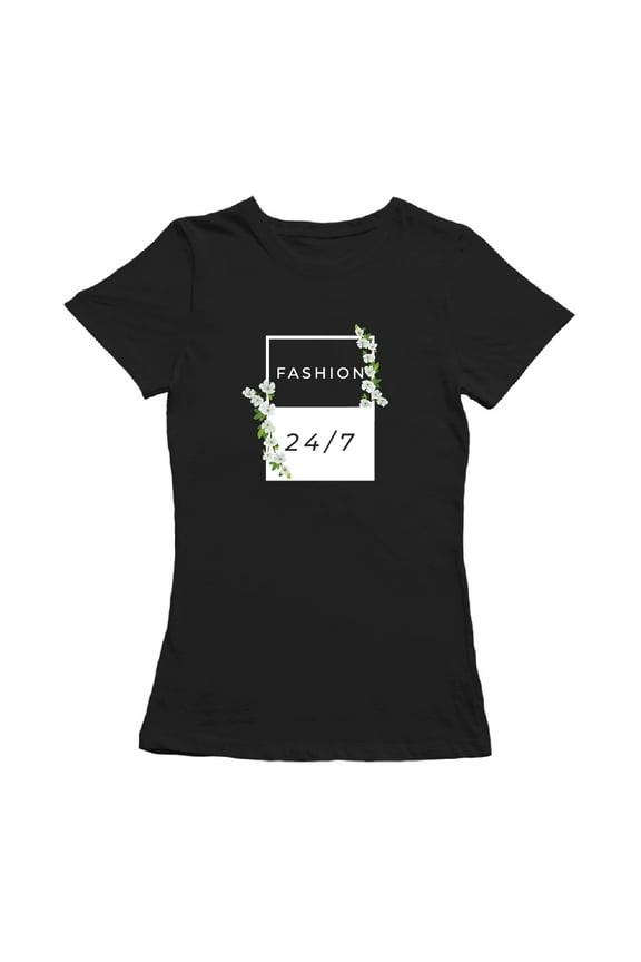 White Fashion 24/7 Women Black T-Shirt, Female Large