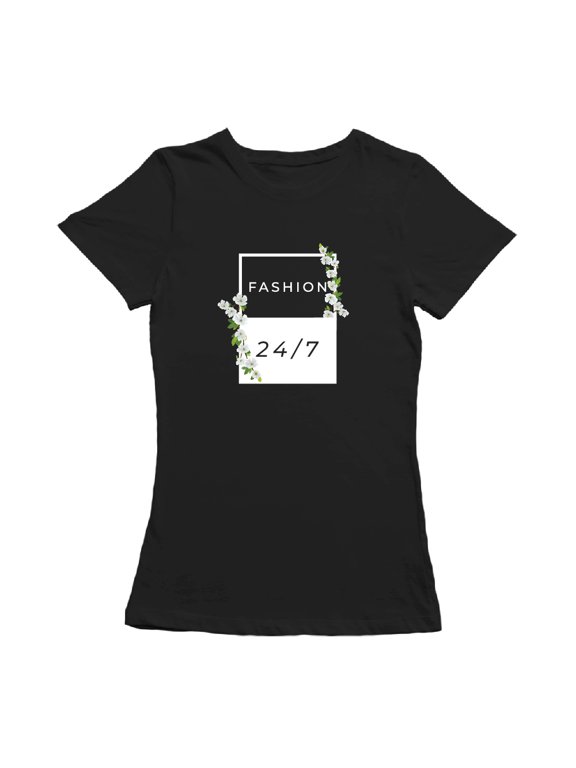 White Fashion 24/7 Women Black T-Shirt, Female Medium