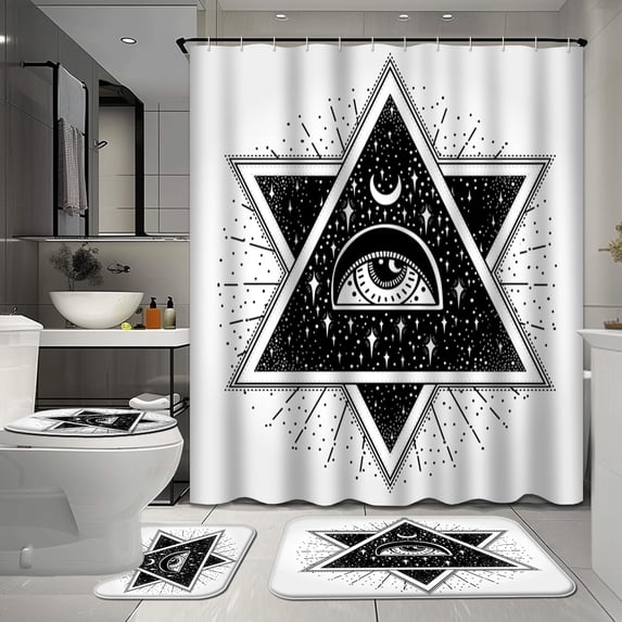 White Fashion 4 Pcs Shower Curtain Sets with Rugs, Daisy Flower Bathroom Sets with Shower Curtain and Rugs, Floral Bathroom Decor