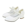 thumbnail image 1 of White Fashionable Leather Shoes For Young Girls, Accented With A Decorative Pearl Bow And Versatile High Heels, Ideal For Practice And Casual Events, 1 of 7