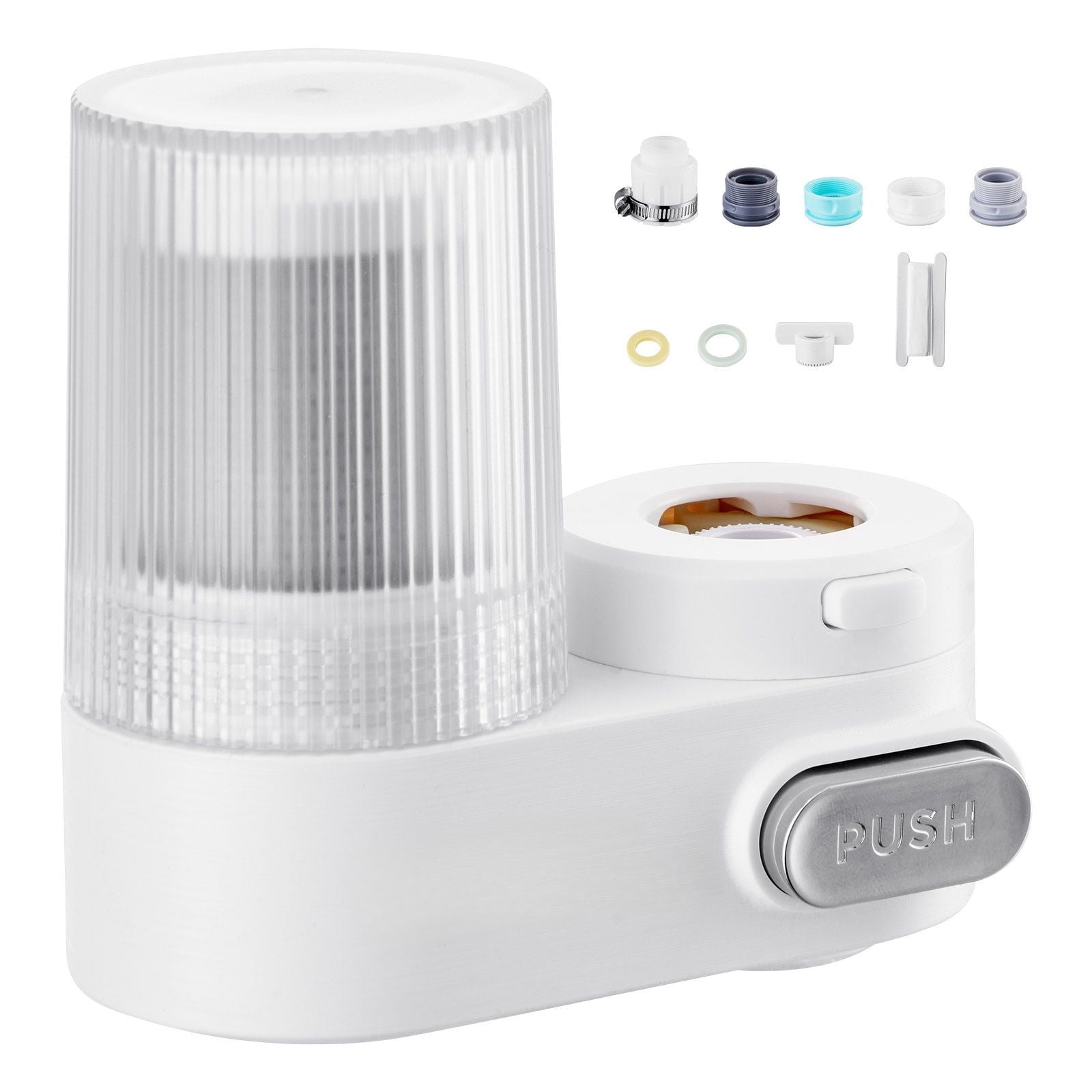 White Faucet Mount Water Filter – Kitchen Sink Water Purifier with 3-Stage Filtration, High Flow Rate