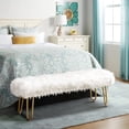 thumbnail image 1 of White Faux Fur Ottoman Bench Upholstered Furry Entryway Bedroom Bench with Gold Metal Legs, for Entryway, Living Room, Bedroom, 1 of 6