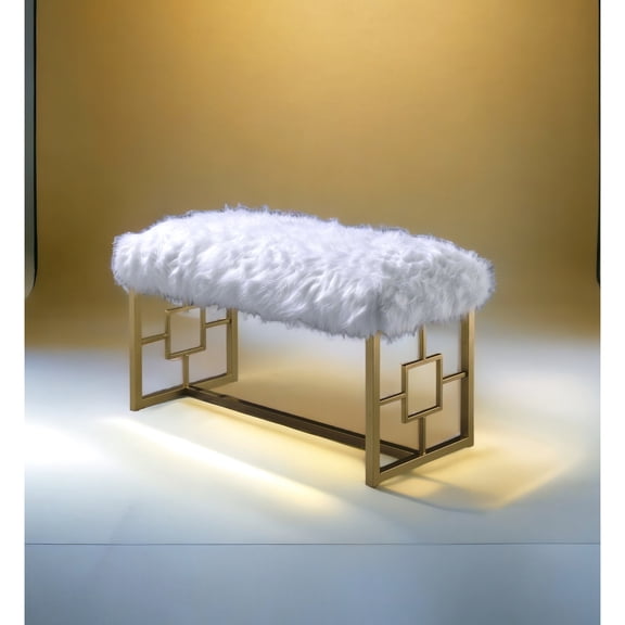 White Faux Fur Padded Lounge Bench - Great for Reading Nook, 18" Deep Seat