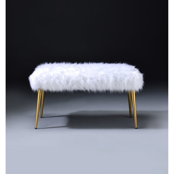White Faux Fur Padding, Gold Tapered Legs - Great for Patio (Indoor Use), High Load Bearing