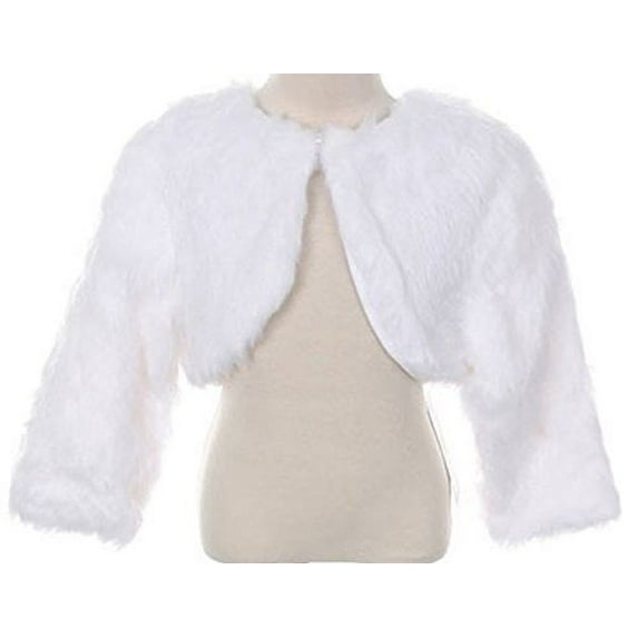 White Faux Fur Pearl Button Special Occasion Shrug Match Flower Girls Dress Size 0-12