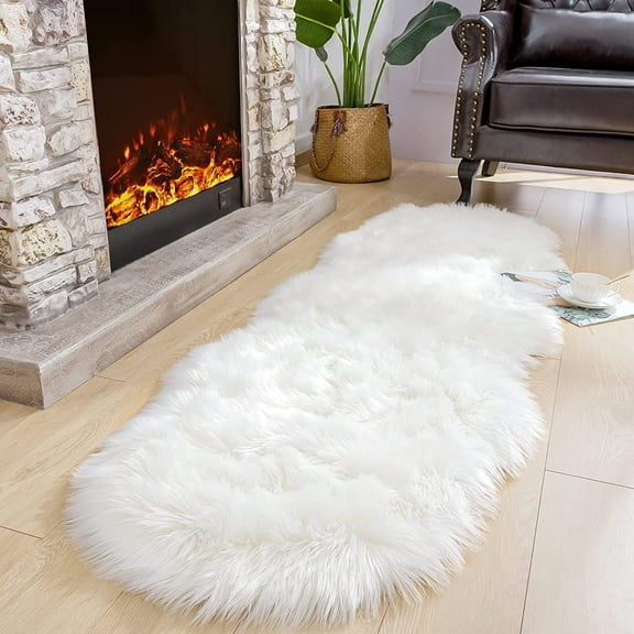 White Faux Fur Rug,2x6 Faux Sheepskin Rug,Washable Fuzzy Rug,Fluffy Long Rugs for Bedroom,Soft Bedroom Rug,White Carpet Runner,Shaggy Rugs for Living Room Decor 2 x 6 ft Sheepskin