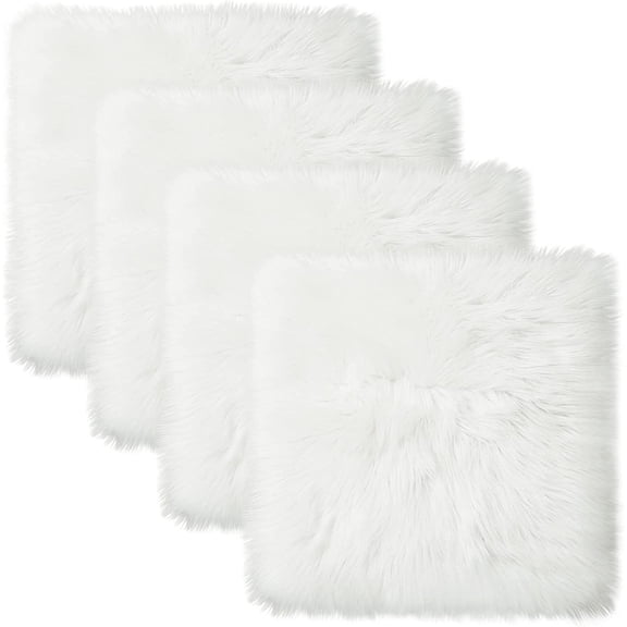 White Faux Fur Sheepskin Chair Cover 4 PCs Seat Cushion Pad