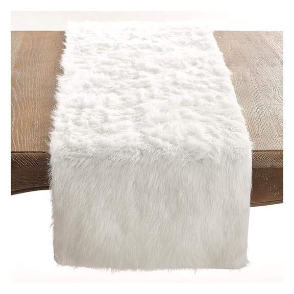 White Faux Fur Table Runner 15x108 - Solid Color Table Cover for Dining Room, Banquets, Holiday Decor
