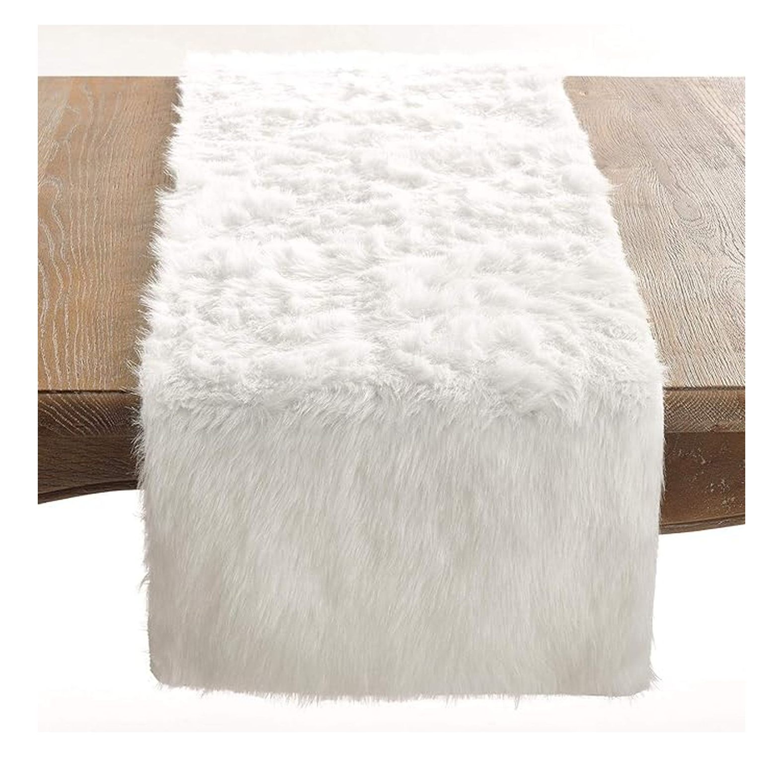White Faux Fur Table Runner 15x120 inch - Soft Plush Table Cover for Dining Room, Holiday, Banquets - Juneau Collection Solid Color Decor