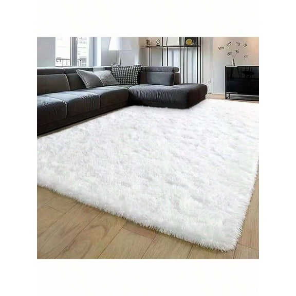 White Faux Fur Washable Plush Rug - Rectangular Decorative Carpet for Bedroom Living Room
