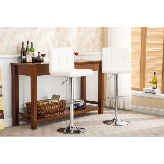White Faux Leather Air Lift Adjustable Bar Stool Set - Used in Living Room, Office and Outdoor, Luxurious Design