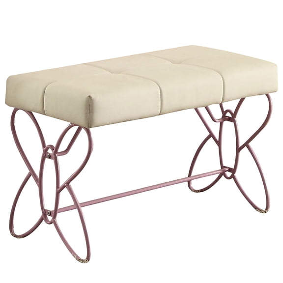 White Faux Leather - Butterfly Curves for Appeal - Bedroom Decor - Functional and Comfortable Bench