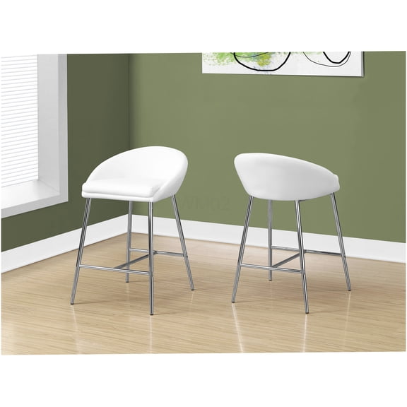 White Faux Leather Counter Stools Set of 2 with Chrome Metal Legs and Footrest