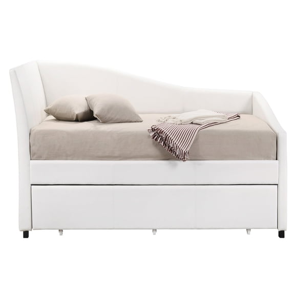 White Faux Leather Daybed | Great for Sitting Areas | Built with Solid Wood and Foam | Removes Box Spring Hassle