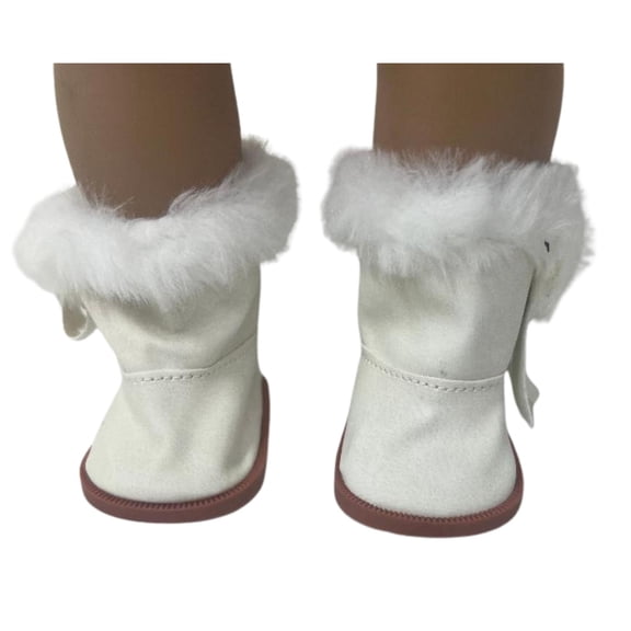 White Faux Leather Fur Trim Boots for 18 Inch Dolls