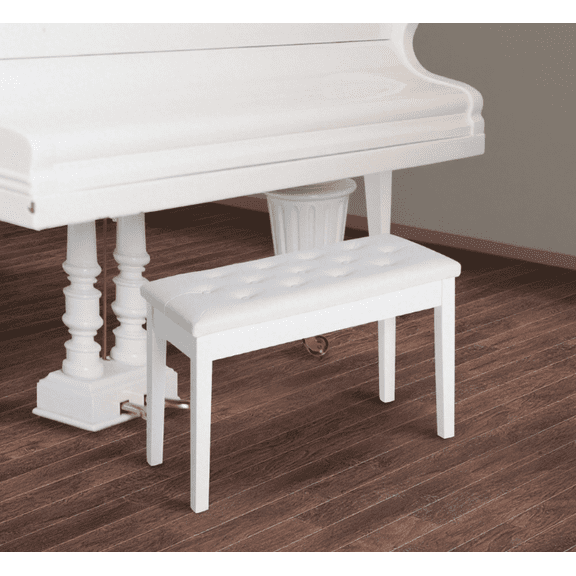 White Faux Leather Piano Bench - Duet Bench Seat for Living Room, Performance & Lessons - Traditional Country Style, Easy to Clean, Lightweight Design