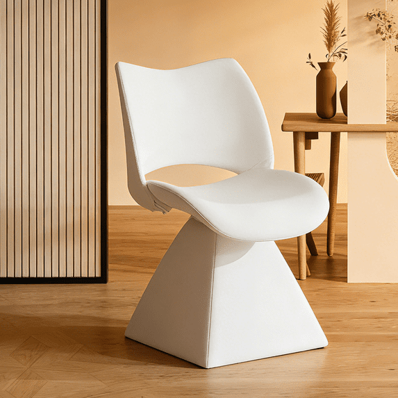 White Faux Leather Swivel Dining Chair with High Back | Modern Upholstered Comfortable Seat, Available in Multiple Sets for Dining Room