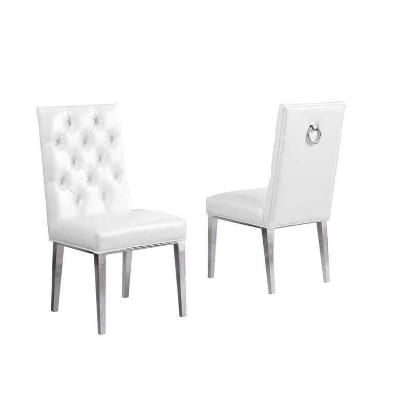 White leather tufted dining chairs hot sale