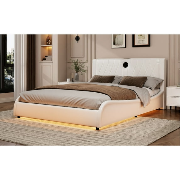 White Faux Leather Upholstered Bed | Sleek Design and Easy Maintenance