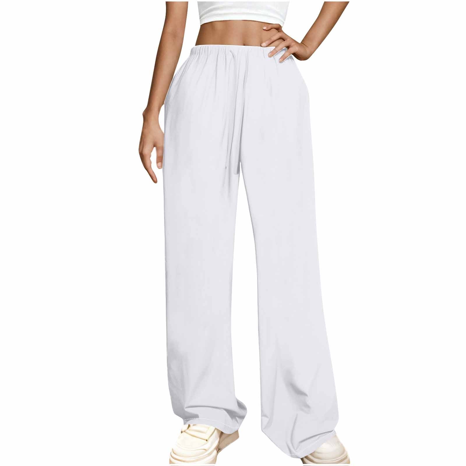 White Faux Linen Pants for Women Fall Summer Loose Fit Brunch High Leg — free download