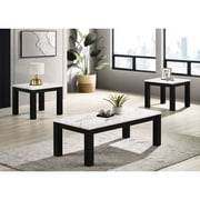 White Faux Marble Top, 3-Piece Table Set with Black Finish - Perfect for Modern Living Spaces