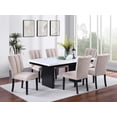 thumbnail image 1 of White Faux Marble Black Frame Table 6x Chairs Channel Tufting Upholstered Chairs 7pc Dining Set Rubberwood Dining Room Furniture, 1 of 10
