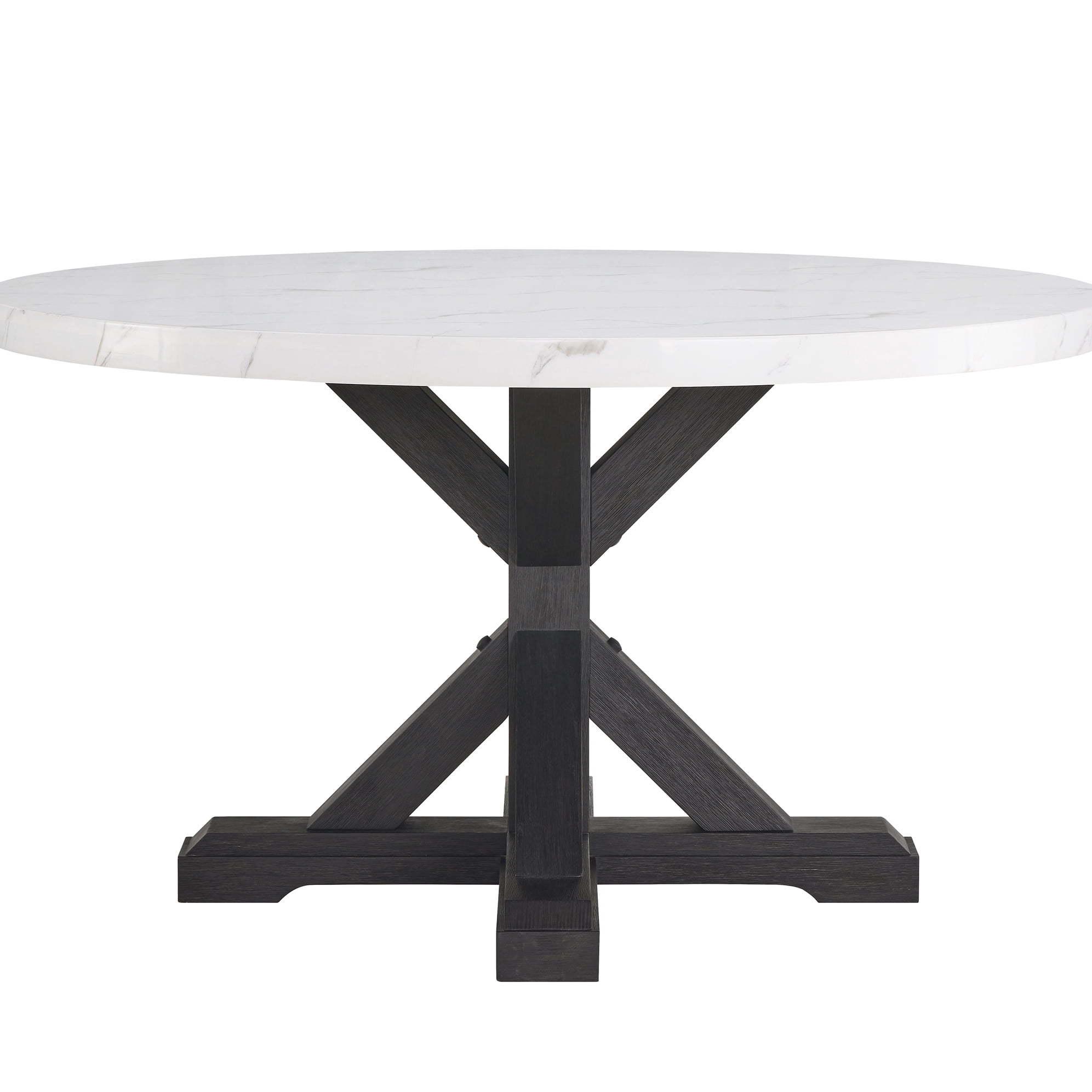 White Faux Marble Top Dining Table With Black Legs, Transitional Style ...