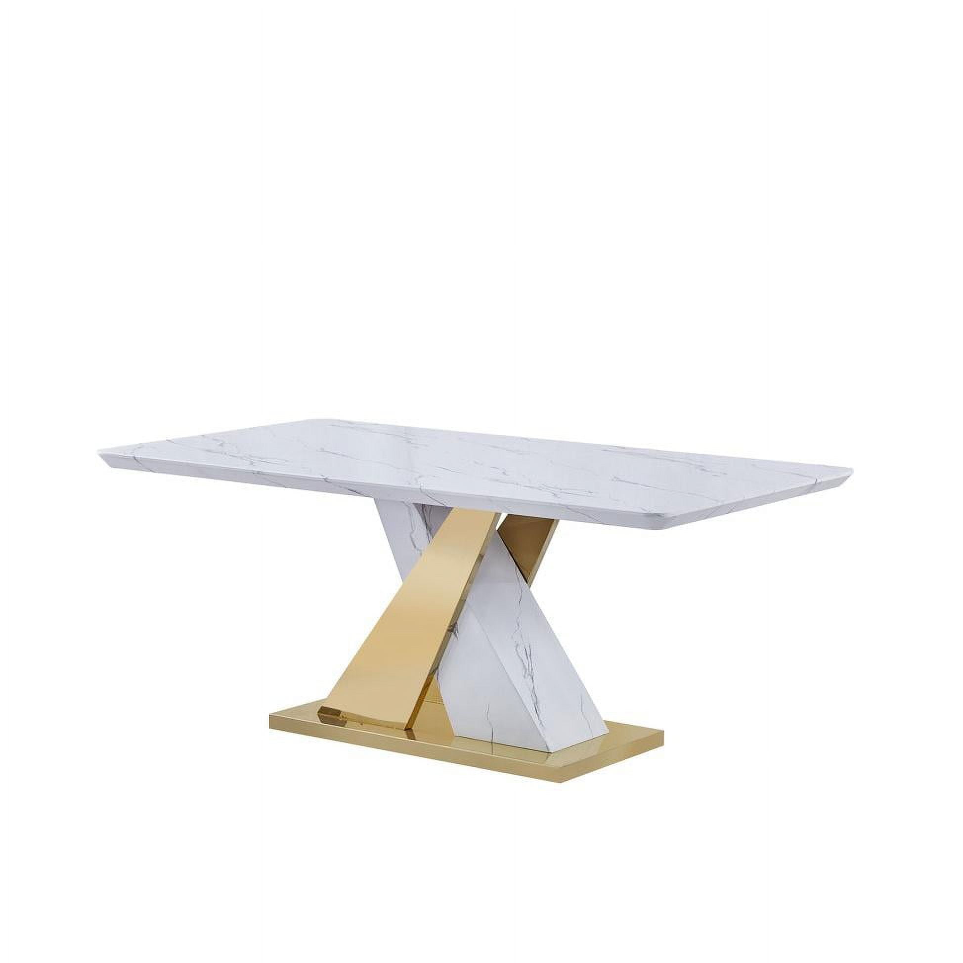 Elegant White Faux Marble Dining Table with Gold Stainless Steel Base ...