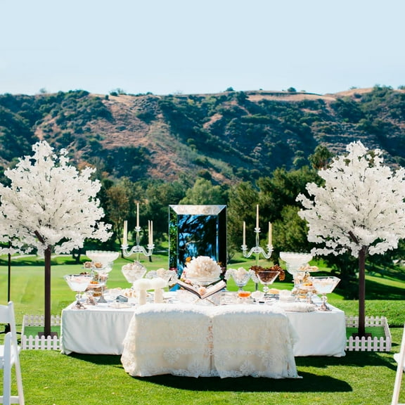 White Faux Rose Tree, 5 Ft Artificial Indoor Outdoor Decoration for House, Living Room, and Venue Design