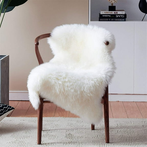 White Faux Sheepskin Throw Rug 2x3 ft, Fluffy Shag Fur Chair Cover Small Bedside Dorm Rug Non Slip Washable