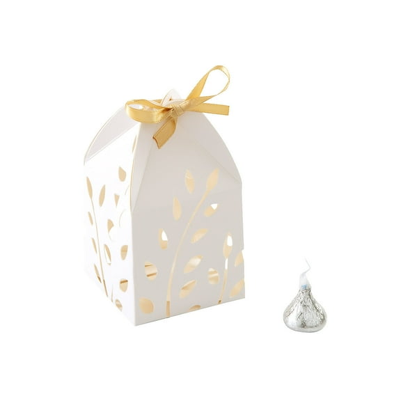 White Favor Boxes with Gold Ribbon 24 Pieces