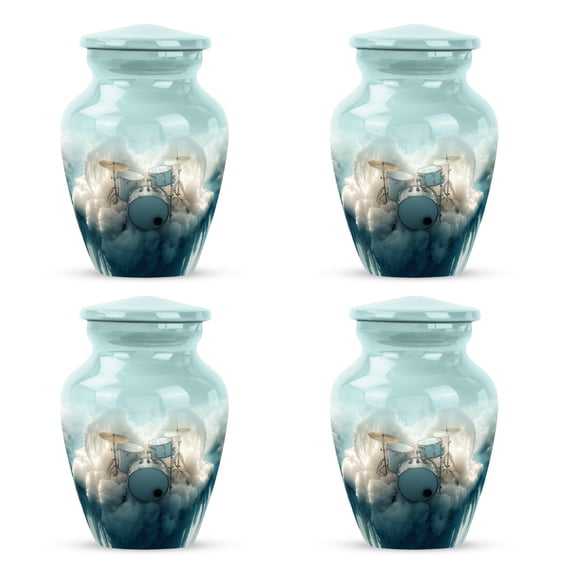 White Feather Drum small urns for ashes adult male - mini cremation urn for ashes for women 3 inch 4 pcs