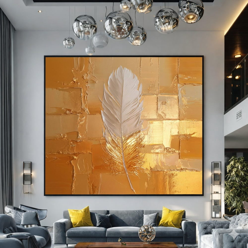 White Feather Gold Abstract Background Elegant Modern Poster - Walmart.com
