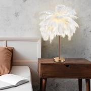 White Feather Table Lamp with One-touch Switch Bedside Table Lamp