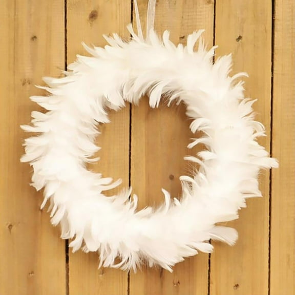 White Feather Wreath Christmas Front Door Wreath - 12" Shiny Farmhouse Autumn or Fall Decor