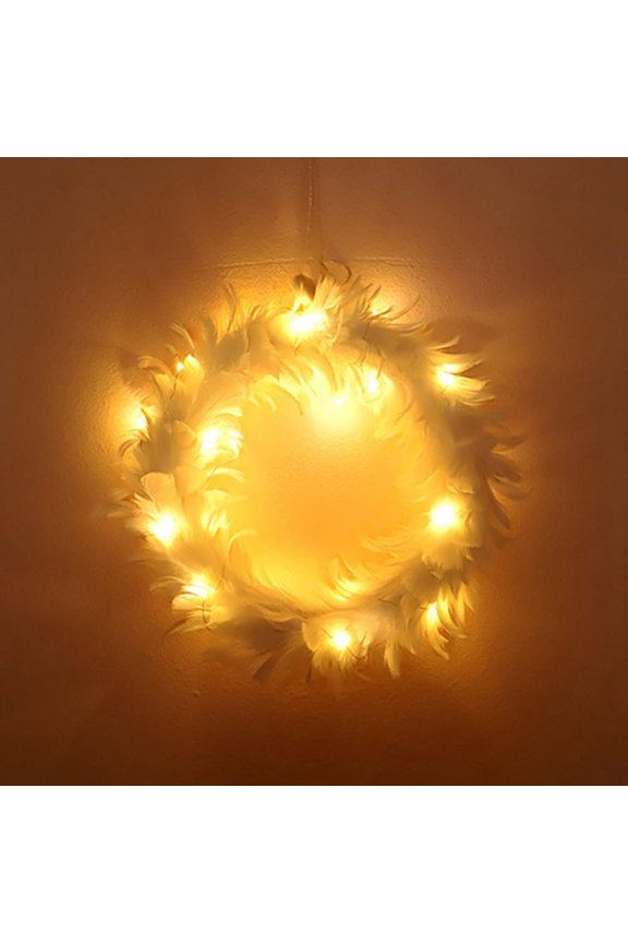 White Feather Wreath Front Door Hanging Home Decoration for Thanksgiving Festival Holiday