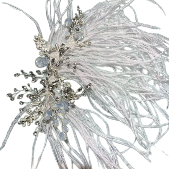 White Feathered Hair Clip Tiaras with Crystals for Bridal Wedding and Party Headpiece Hair Accessories for Women Girls