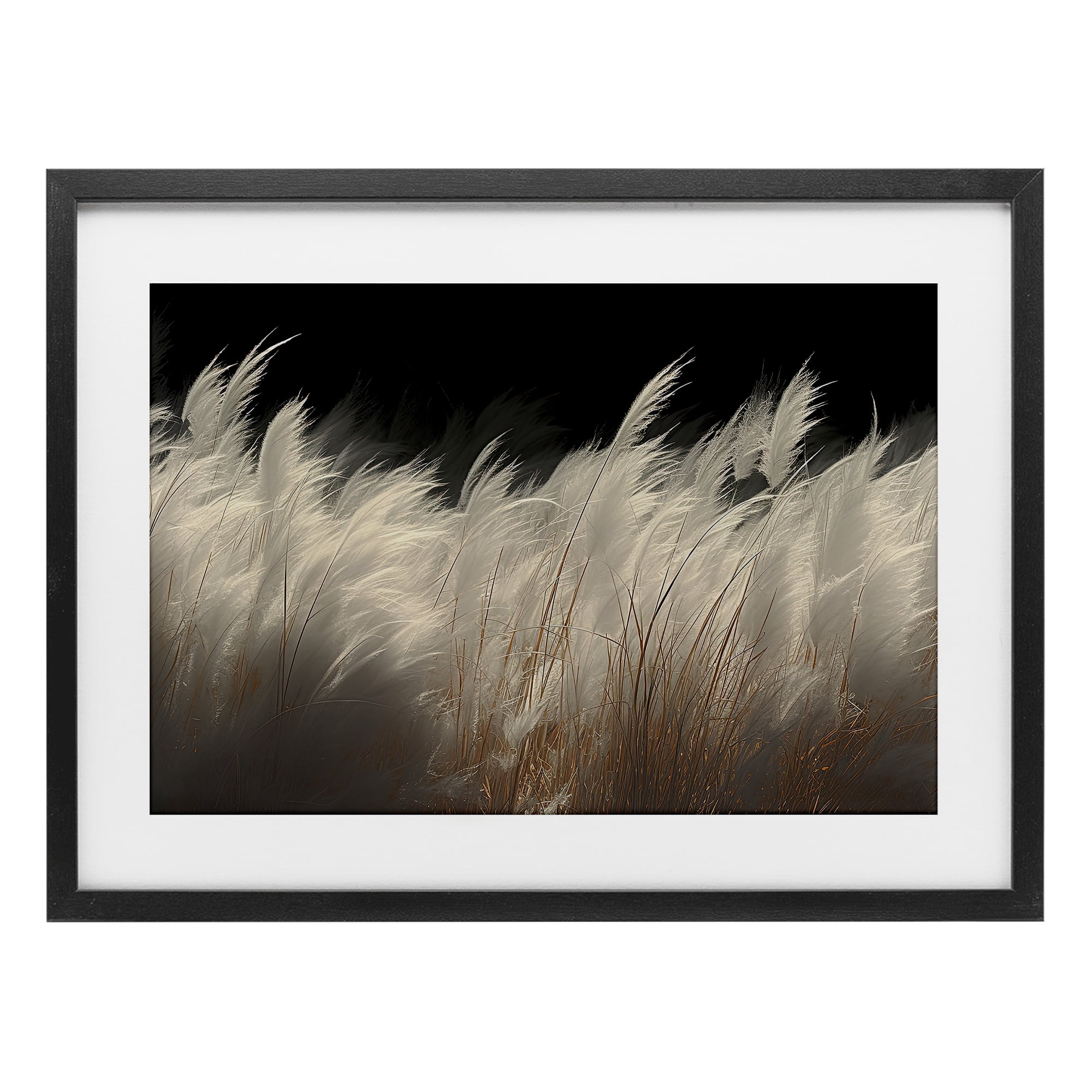 White Feathers Windblown Grasses Black Framed Print Under Glass, design by Decent Exposures