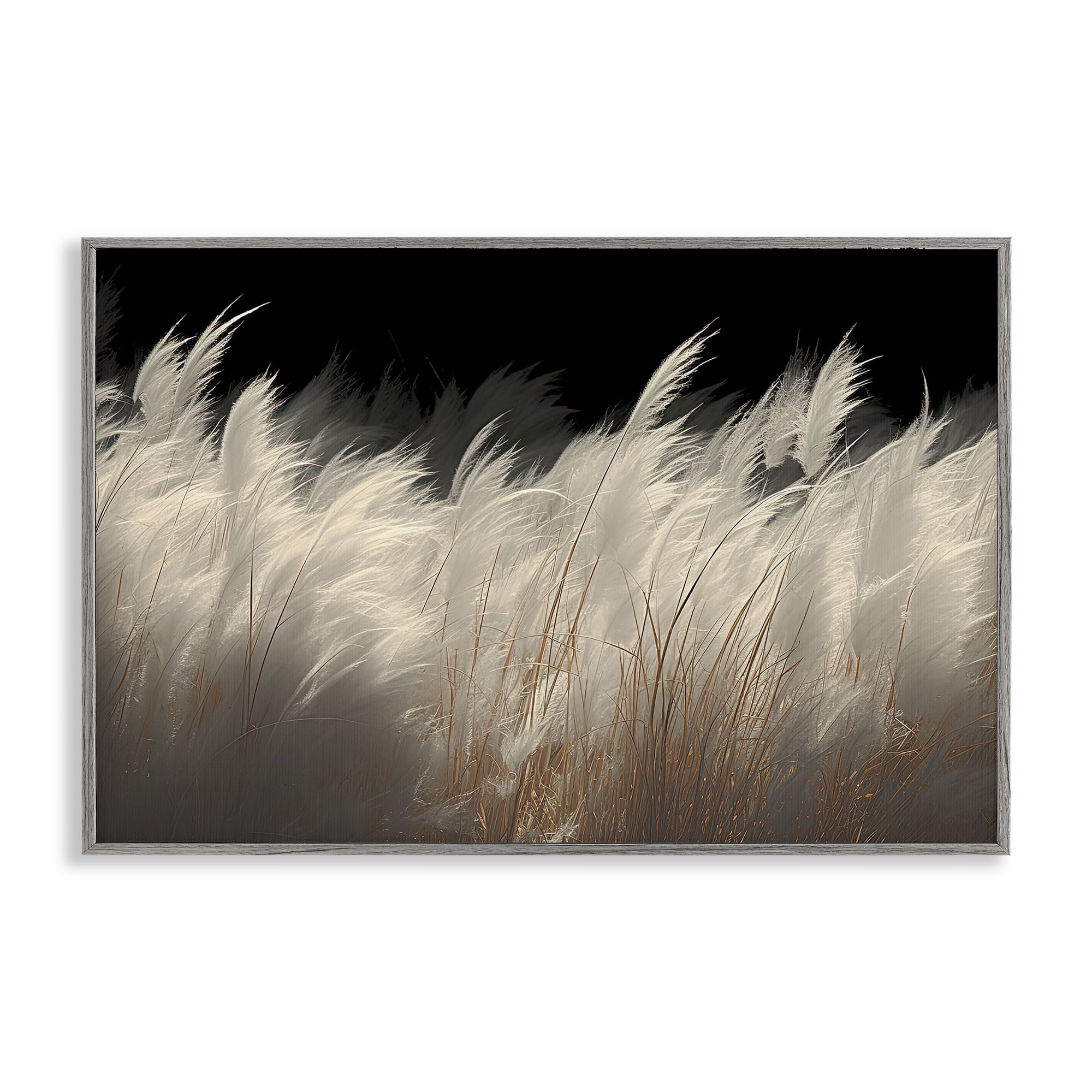 White Feathers Windblown Grasses Gray Framed Giclee Art, design by Decent Exposures