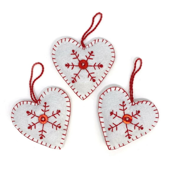 White Felt Fabric Heart Scandinavian Nordic Christmas or Valentine Ornaments - Set of 3 - by Marilee Home