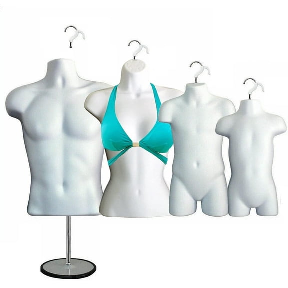 White Female Dress Male Child And Toddler Set - 4 Body Mannequin Forms