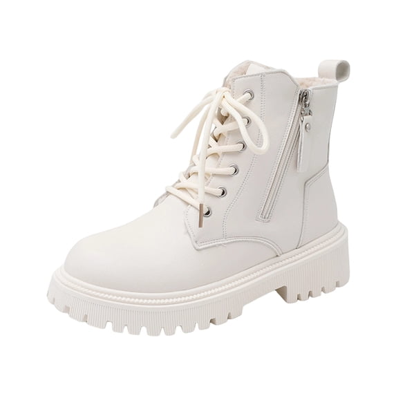 White Female Elevated Footwear With Chunky Heel And Thick Sole For Height Enhancement Comfortable During Autumn And Winter