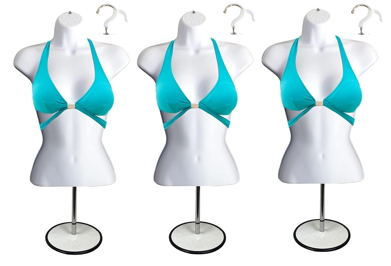 White Female Hollow Back Mannequin Torso Set w/ Metal Stand with Metal Pole, S-M Sizes (3)