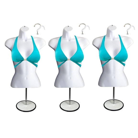 White Female Hollow Back Mannequin Torso Set w/ Metal Stand with Metal Pole, S-M Sizes (3)