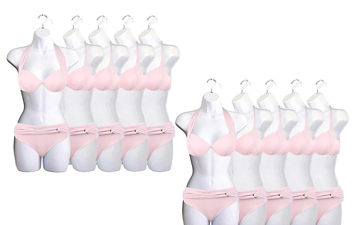 White Female Mannequin Hip Long Hollow Back Body Torso Dress Form & Hanging Hook, S-M Sizes (10)